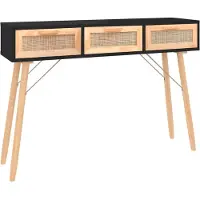 vidaXL Wandtafel 105x30x75 cm massief grenenhout en natuurlijk rattan