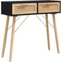 vidaXL Wandtafel 80x30x75 cm massief grenenhout en natuurlijk rattan
