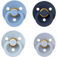 BIBS fopspeen 0-6 maand Set 4 stuks Dusty Blue,Dark Denim,Baby Blue en Sky Blue Maat 1