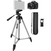 GWS Tripod Tablet iPad Statief - Universeel Camera en Tablet Statief - Incl. Tablet Houder - Aluminium 134CM - Zilvergrijs