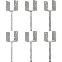 vidaXL Paalhouders, 6 stuks, zilverkleurig, 9x6x30 cm, verzinkt staal