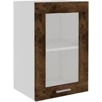 vidaXL Bovenkast Lyon 40x31x60 cm glas en bewerkt hout gerookt eikenkleurig