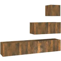 vidaXL 4-delige Tv-meubelset bewerkt hout gerookt eikenkleurig