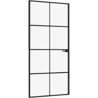 vidaXL Binnendeur 93x201,5 cm gehard glas en aluminium smal zwart