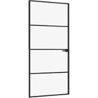 vidaXL Binnendeur 93x201,5 cm gehard glas en aluminium smal zwart