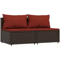 vidaXL Tuinmiddenbanken met kussens 2 st poly rattan bruin