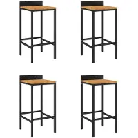vidaXL Barkrukken 4 st poly rattan en massief acaciahout zwart