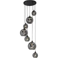 QAZQA Art deco hanglamp zwart met smoke glas rond 7-lichts - Sandra
