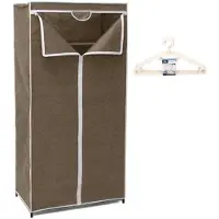 Gerimport Mobiele opvouwbare kledingkast bruin 75 x 46 x 160 cm incl. 10 witte kledinghangers - Campingkledingkasten