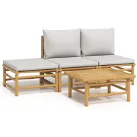 vidaXL 4-delige Loungeset met kussens bamboe lichtgrijs