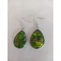 Zeeuws Meisje Gemstones-silver oorhangers jaspis zeegroen oorbellen druppel steen 2,5 cm lang 925-zilver 8 g per stel