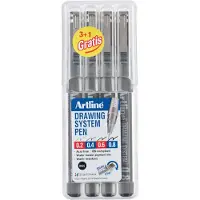 Artline Drawing System - 1 x set van 4 Fineliners - 0.2-0.4-0.6-0.8mm Lijndiktes - Zwart
