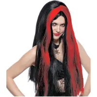 Funny fashion Halloween Funny Fashion Heksenpruik lang haar - zwart/rood - dames - Halloween - Verkleedpruiken