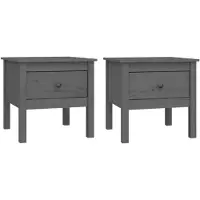 vidaXL Bijzettafels 2 st 50x50x49 cm massief grenenhout grijs