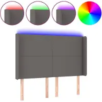 vidaXL Hoofdbord LED 147x16x118/128 cm kunstleer grijs