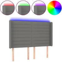 vidaXL Hoofdbord LED 147x16x118/128 cm stof donkergrijs