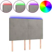 vidaXL Hoofdbord LED 144x5x118/128 cm fluweel lichtgrijs
