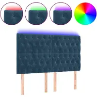 vidaXL Hoofdbord LED 144x7x118/128 cm fluweel donkerblauw
