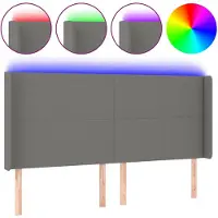 vidaXL Hoofdbord LED 203x16x118/128 cm stof donkergrijs