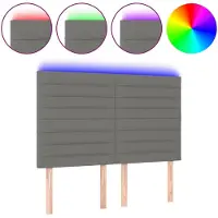 vidaXL Hoofdbord LED 144x5x118/128 cm stof donkergrijs