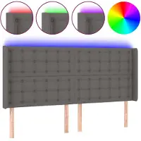vidaXL Hoofdbord LED 183x16x118/128 cm kunstleer grijs