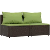 vidaXL Tuinmiddenbanken met kussens 2 st poly rattan bruin