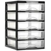 PlasticForte Ladeblokje/bureau organizer 5x lades - zwart/transparant - L18 x B21 x H28 cm - plastic