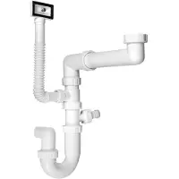 Bruckner Ruimtebesparend keukenspoelbak sifon met overloop en vaatwasseraansluiting 6/4", DN40, wit