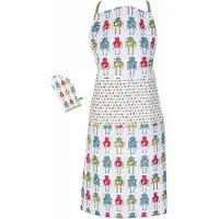 Clayre & Eef - Schort & Ovenwant - Robots - 100% Katoen - 70x85cm/16x30cm