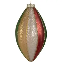 Clayre & Eef Kerstbal Ø 8x15 cm Rood Groen Glas Kerstboomversiering Rood Kerstboomversiering