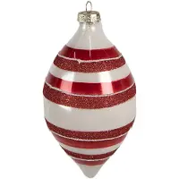 Clayre & Eef Kerstbal Ø 8x15 cm Rood Wit Glas Kerstboomversiering Rood Kerstboomversiering