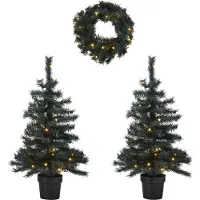 Wehkamp Home 2 verlichte kerstbomen en krans Fraser (h95 x Ø55 cm)