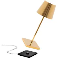 Zafferano Poldina mini-acculamp voor binnen, goudglanzend mini, dimbaar, messing / goud, Woon-/ Eetkamer, Aluminium, Modern