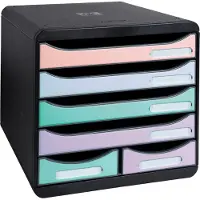 Exacompta Ladeblok BIG BOX MAXI Aquarel, 4 laden voor A4/A4+ formaat & 2 langwerpige laden, uittrekbare stop & verzonken handgreep, gerecycleerde kunststof, zwart