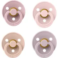BIBS fopspeen 0-6 maand Set 4 stuks Pink Plum,Blush,Dusky Lilac en Blossom Maat 1
