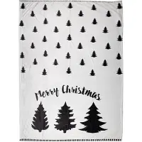 Clayre & Eef Plaid 130x170 cm Wit Zwart Polyester Kerstbomen Merry Christmas Deken Wit Deken