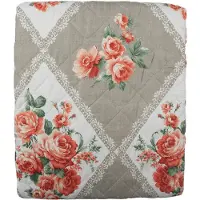 Clayre & Eef Bedsprei 140x220 cm Grijs Roze Katoen Polyester Rechthoek Bloemen Sprei Grijs Sprei