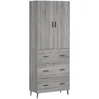 vidaXL Hoge kast 69,5x34x180 cm bewerkt hout grijs sonoma eikenkleurig