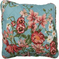 Clayre & Eef Kussenhoes 40x40 cm Blauw Roze Katoen Polyester Bloemen Sierkussenhoes Blauw Sierkussenhoes