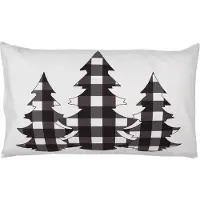 Clayre & Eef Kussenhoes 30x50 cm Wit Zwart Polyester Kerstbomen Sierkussenhoes Wit Sierkussenhoes