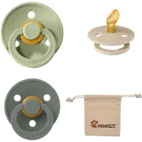 BIBS Dental fopspenen Anatomical 6-18 maanden- Set 3 stuks- Sage, Vanilla, Pine- + Monkiezz speenzakje - orthodontisch- Anatomisch- Maat 2