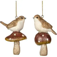 Goodwill Kerstbal-Vogeltje op paddestoel Rood-Bruin H 8 cm Voordeel Ass. Per 2 Stuks