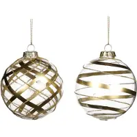 Goodwill Kerstbal Stripe Glas Multicolour 8 cm Voordeel Ass. Per 2 Stuks