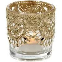Goodwill - Waxinelichtjeshouder - Glas;Kunststof - Goud - D8 x H8 cm - 2 stuks