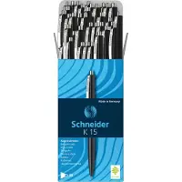 Schneider Balpen K15, lijndikte medium 1,0 mm, schrijfkleur zwart, houder zwart, onuitwisbaar, navulbaar, 50 st.