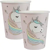SANTEX eenhoorn thema feest wegwerp bekertjes - 20x stuks - 270 ml - karton - unicorn/magie - Feestbekertjes