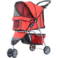 Aosom Hondenbuggy met zonnedak en opbergnet rood 75 x 45 x 97cm