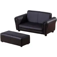 HOMCOM HOMdotCOM Kinderbank/sofa met voetenbank PVC zwart