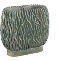 Ptmd Brendan Green Cement Oval Pot Carved Gold Finish L (Groen, 40x36x20cm)