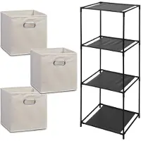 Zeller Kastmandjes/opberg mandjes - beige - 3x stuks van 29 Liter - Rekje is 34 x 98 cm - Opbergmanden